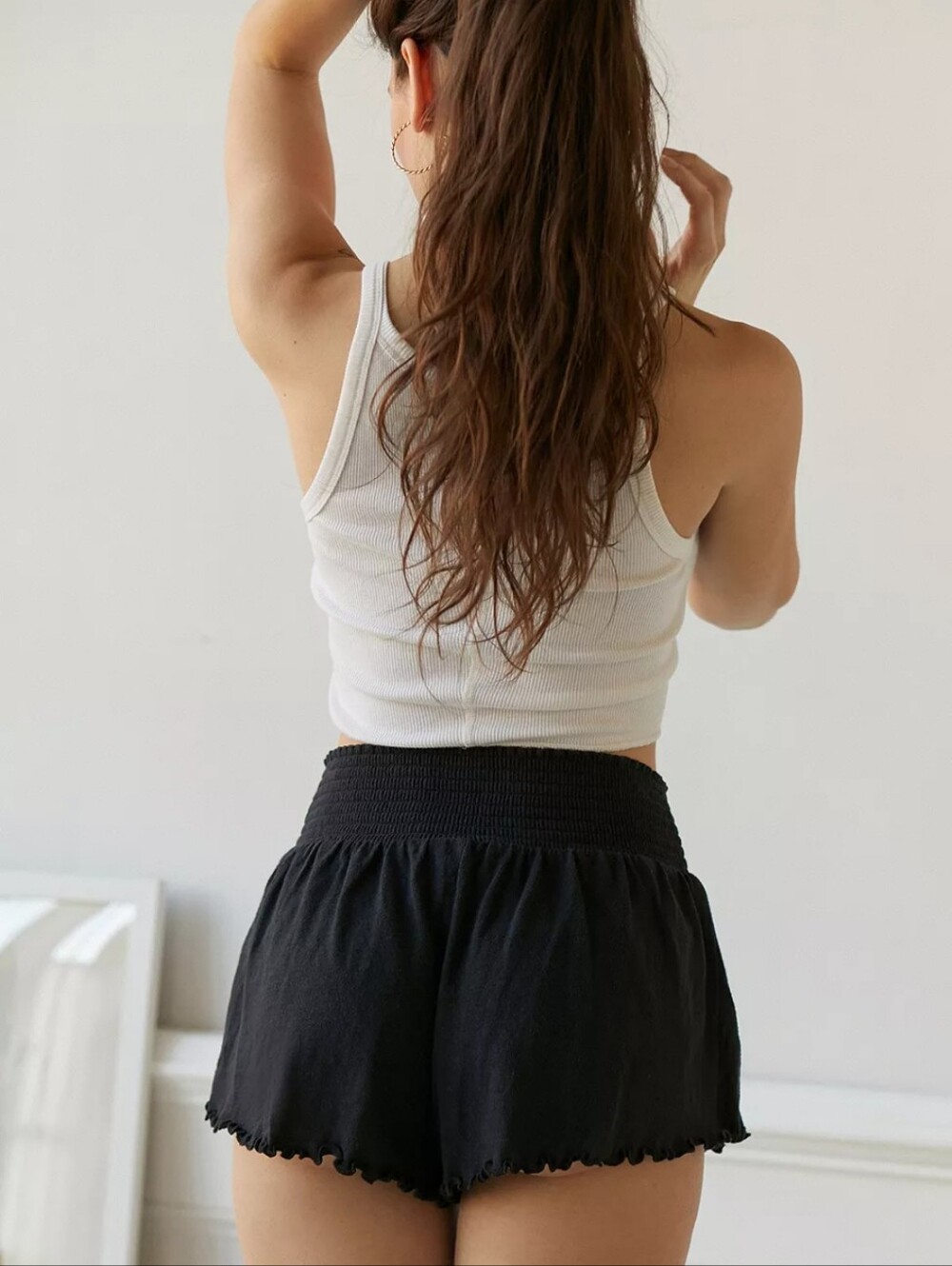UO Out From Under Cosy Lettuce-Edge Shorts Small Black NWT